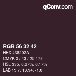 カラーコード: RGB 56 32 42 | qconv.com