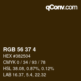 カラーコード: RGB 56 37 4 | qconv.com