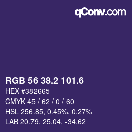 カラーコード: RGB 56 38.2 101.6 | qconv.com