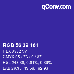 颜色代码: RGB 56 39 161 | qconv.com