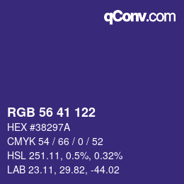 Color code: RGB 56 41 122 | qconv.com