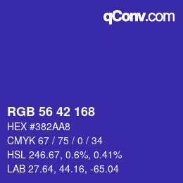 Color code: RGB 56 42 168 | qconv.com