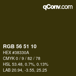 Color code: RGB 56 51 10 | qconv.com