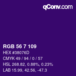 Color code: RGB 56 7 109 | qconv.com
