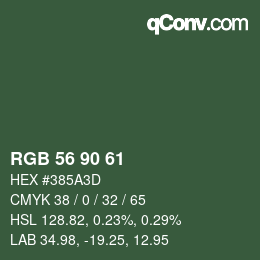 Color code: RGB 56 90 61 | qconv.com