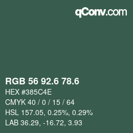 カラーコード: RGB 56 92.6 78.6 | qconv.com