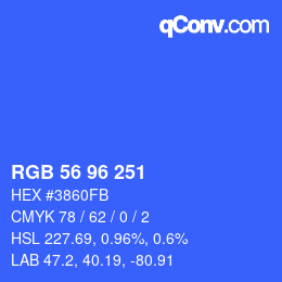 Color code: RGB 56 96 251 | qconv.com