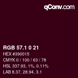 カラーコード: RGB 57.1 0 21 | qconv.com