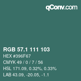 カラーコード: RGB 57.1 111 103 | qconv.com