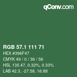 カラーコード: RGB 57.1 111 71 | qconv.com