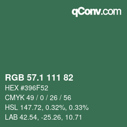 カラーコード: RGB 57.1 111 82 | qconv.com