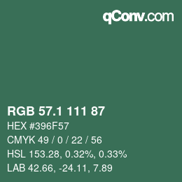 カラーコード: RGB 57.1 111 87 | qconv.com