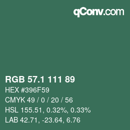カラーコード: RGB 57.1 111 89 | qconv.com