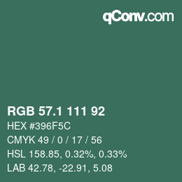 カラーコード: RGB 57.1 111 92 | qconv.com