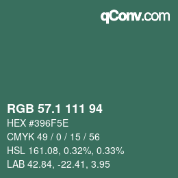カラーコード: RGB 57.1 111 94 | qconv.com