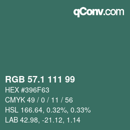 カラーコード: RGB 57.1 111 99 | qconv.com