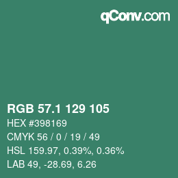 カラーコード: RGB 57.1 129 105 | qconv.com