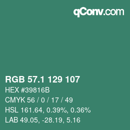 カラーコード: RGB 57.1 129 107 | qconv.com
