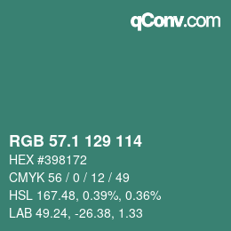 カラーコード: RGB 57.1 129 114 | qconv.com