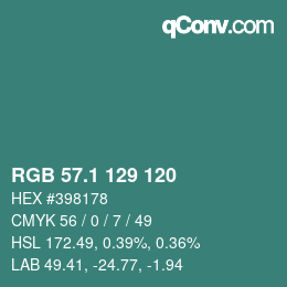 カラーコード: RGB 57.1 129 120 | qconv.com