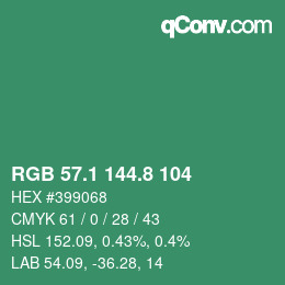 カラーコード: RGB 57.1 144.8 104 | qconv.com
