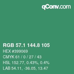カラーコード: RGB 57.1 144.8 105 | qconv.com