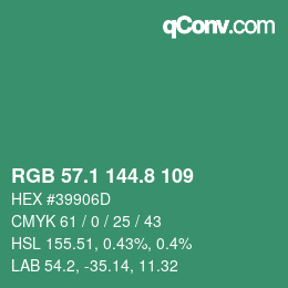 カラーコード: RGB 57.1 144.8 109 | qconv.com