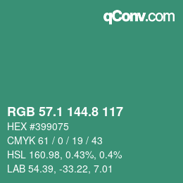 カラーコード: RGB 57.1 144.8 117 | qconv.com