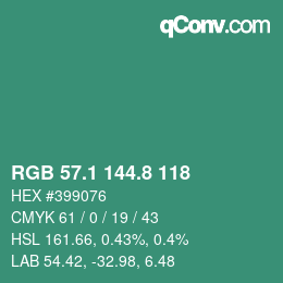 カラーコード: RGB 57.1 144.8 118 | qconv.com