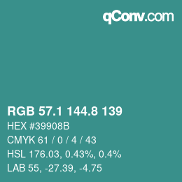 Color code: RGB 57.1 144.8 139 | qconv.com