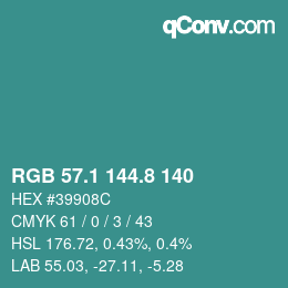 Farbcode: RGB 57.1 144.8 140 | qconv.com