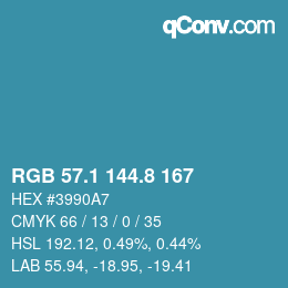 カラーコード: RGB 57.1 144.8 167 | qconv.com