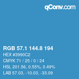 カラーコード: RGB 57.1 144.8 194 | qconv.com