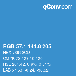 カラーコード: RGB 57.1 144.8 205 | qconv.com