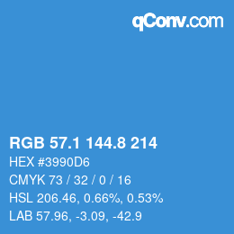 カラーコード: RGB 57.1 144.8 214 | qconv.com