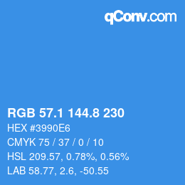 カラーコード: RGB 57.1 144.8 230 | qconv.com