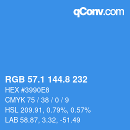 カラーコード: RGB 57.1 144.8 232 | qconv.com
