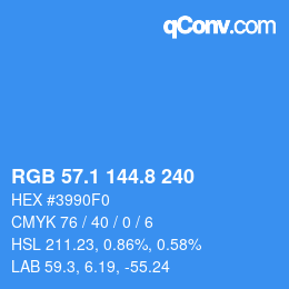 Farbcode: RGB 57.1 144.8 240 | qconv.com
