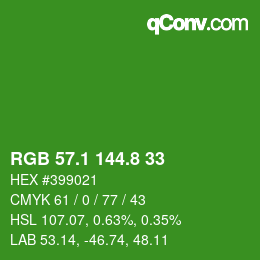 カラーコード: RGB 57.1 144.8 33 | qconv.com