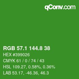 カラーコード: RGB 57.1 144.8 38 | qconv.com