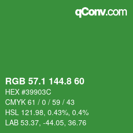 カラーコード: RGB 57.1 144.8 60 | qconv.com