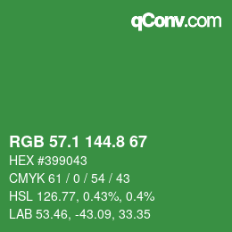 カラーコード: RGB 57.1 144.8 67 | qconv.com