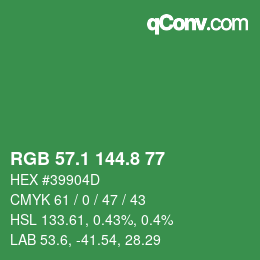 カラーコード: RGB 57.1 144.8 77 | qconv.com