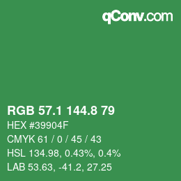 カラーコード: RGB 57.1 144.8 79 | qconv.com