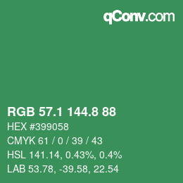 カラーコード: RGB 57.1 144.8 88 | qconv.com