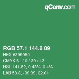 カラーコード: RGB 57.1 144.8 89 | qconv.com