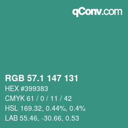 カラーコード: RGB 57.1 147 131 | qconv.com