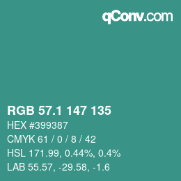 カラーコード: RGB 57.1 147 135 | qconv.com