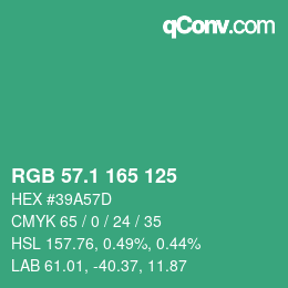 カラーコード: RGB 57.1 165 125 | qconv.com