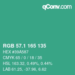 カラーコード: RGB 57.1 165 135 | qconv.com